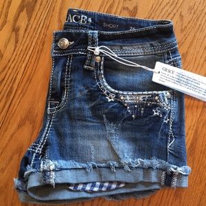 Embroidered and jeweled denim shorts